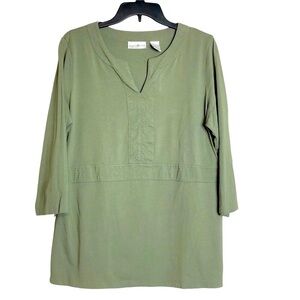 PRESWICK & MOORE - Sage Green Cotton Blend Knit Top 3/4-length Sleeves - Size 1X